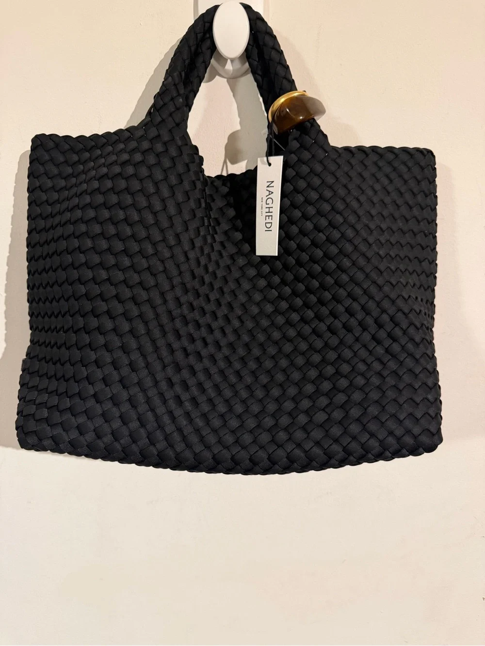 $375 Nachedi St. barths Black Woven Tote Bag - Elegant Everyday Carry Rare